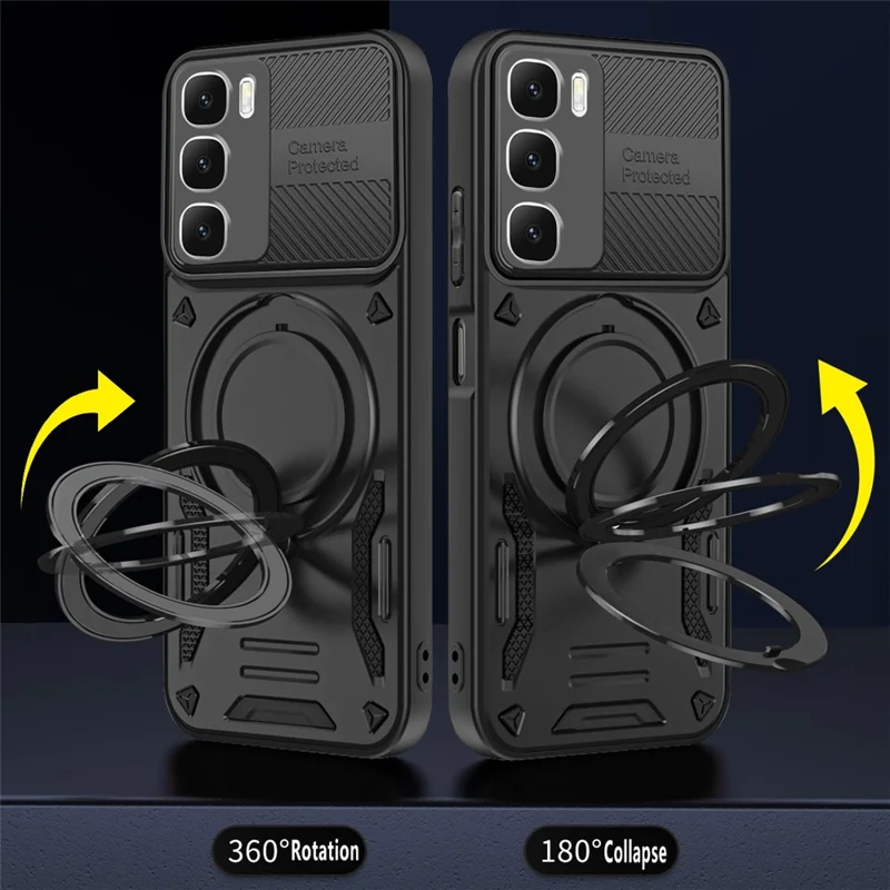 For Infinix Hot 60i 4G  /  60 5G Magnetic Case Shockproof TPU + PC Phone Back Cover with Kickstand - Black