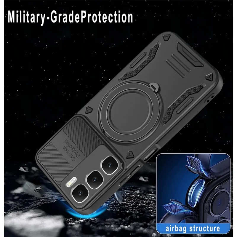 For Infinix Hot 60i 4G  /  60 5G Magnetic Case Shockproof TPU + PC Phone Back Cover with Kickstand - Black