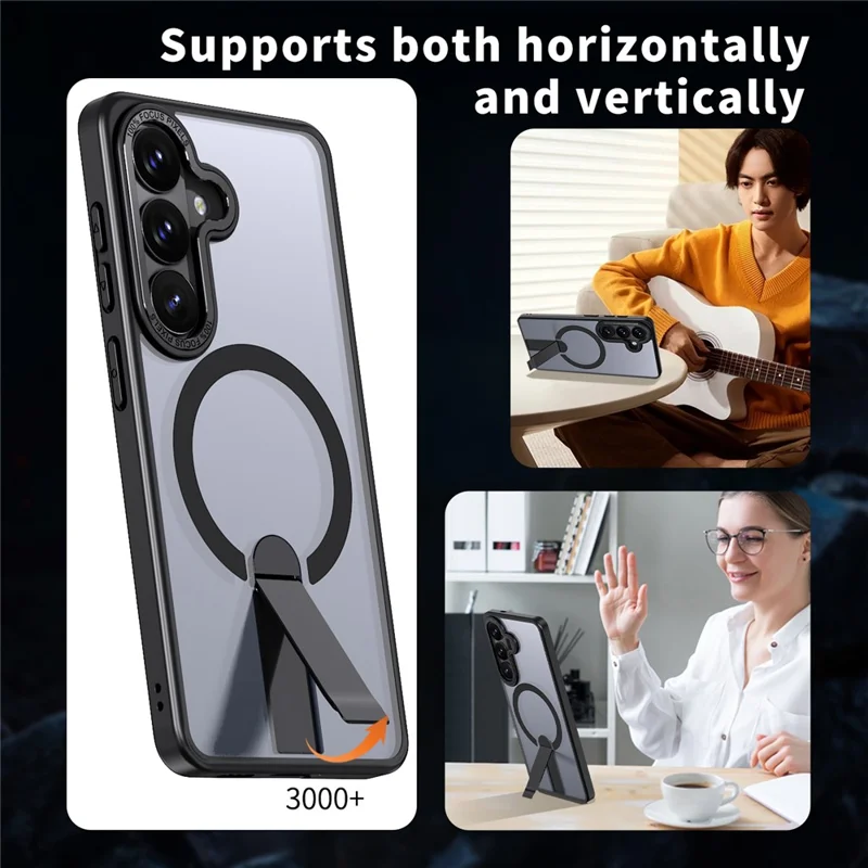 For Samsung Galaxy S26+ Magnetic Case Kickstand TPU + Acrylic Phone Cover - Black