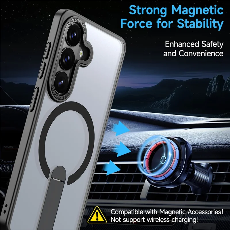 For Samsung Galaxy S26+ Magnetic Case Kickstand TPU + Acrylic Phone Cover - Black