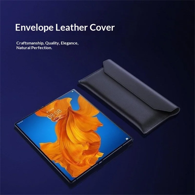 For Samsung Galaxy Z TriFold 5G Case Envelope Style Genuine Cow Leather Anti Drop Phone Cover - Black