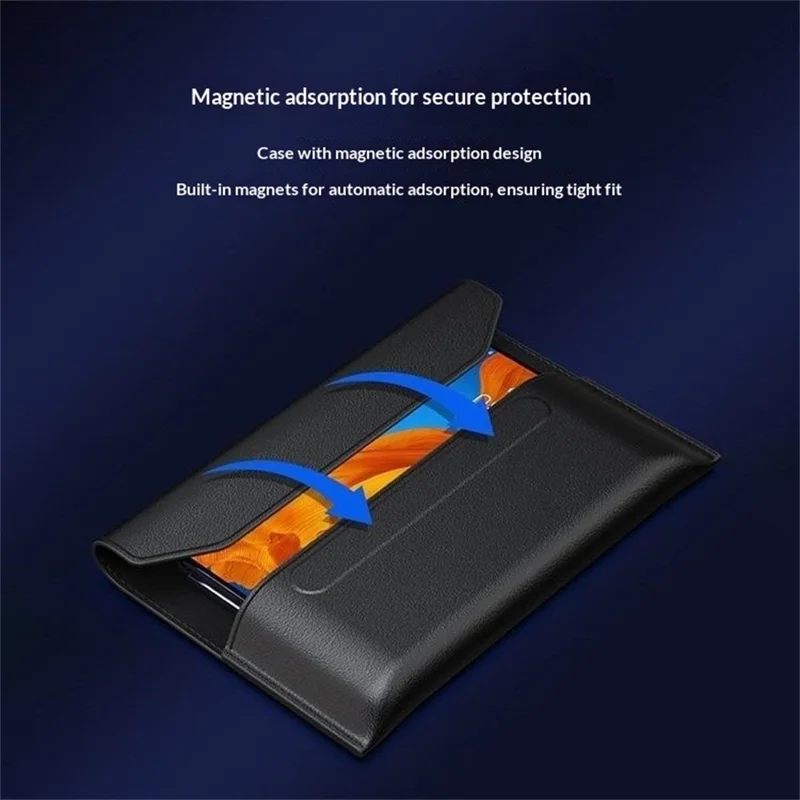 For Samsung Galaxy Z TriFold 5G Case Envelope Style Genuine Cow Leather Anti Drop Phone Cover - Black