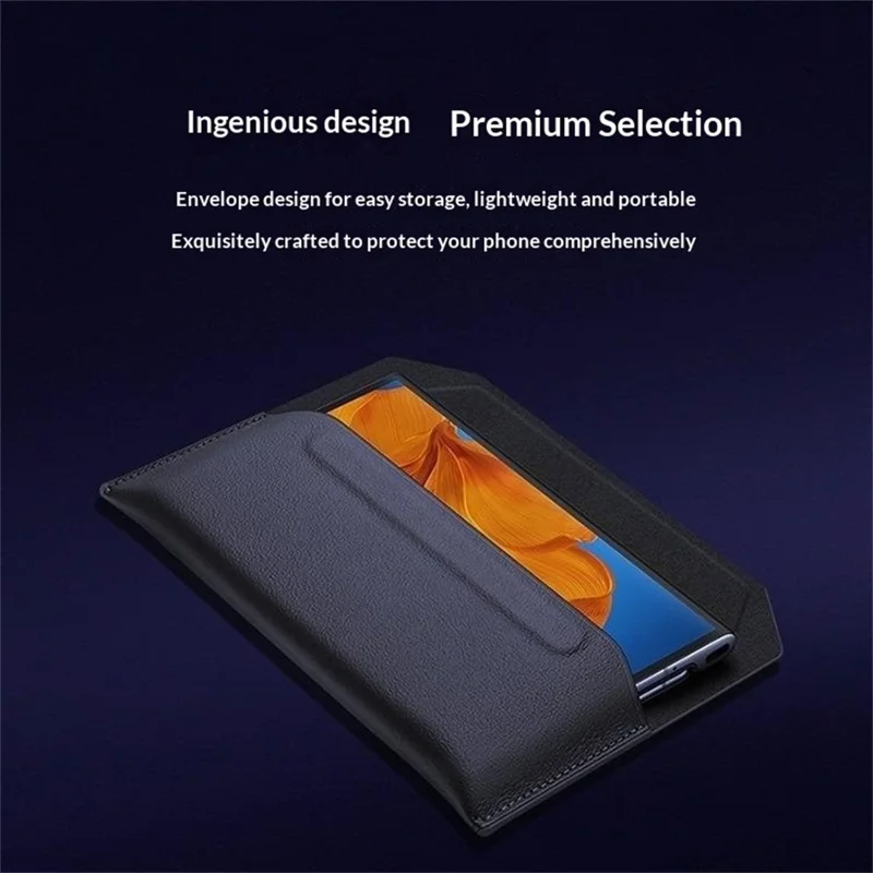 For Samsung Galaxy Z TriFold 5G Case Envelope Style Genuine Cow Leather Anti Drop Phone Cover - Black