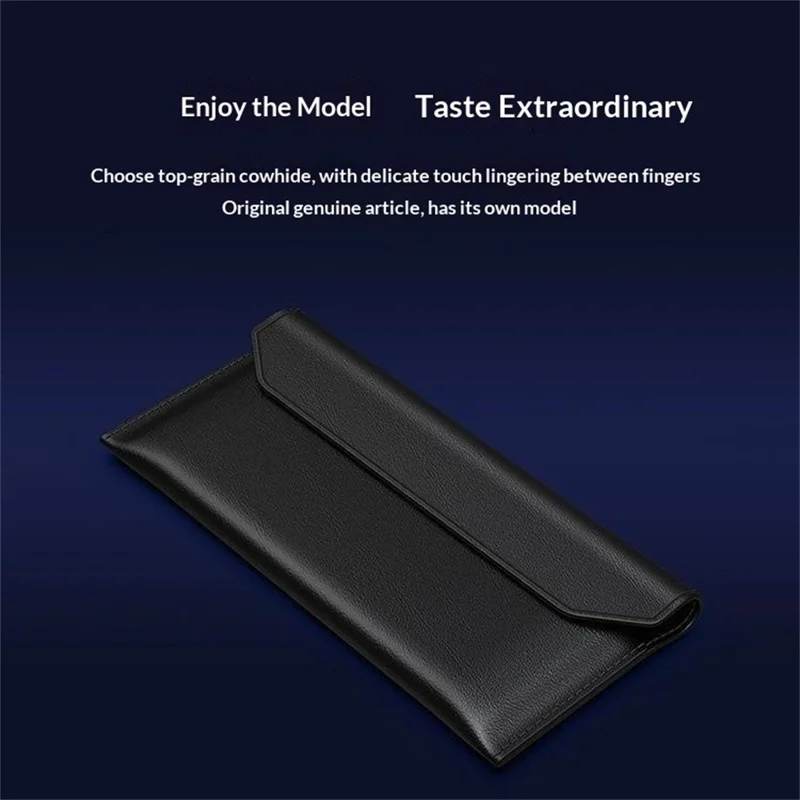 For Samsung Galaxy Z TriFold 5G Case Envelope Style Genuine Cow Leather Anti Drop Phone Cover - Black