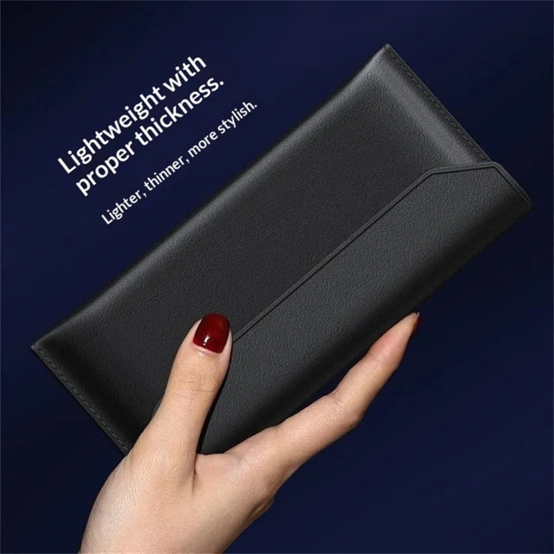 For Samsung Galaxy Z TriFold 5G Case Envelope Style Genuine Cow Leather Anti Drop Phone Cover - Black