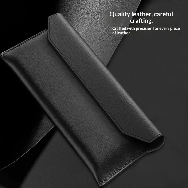 For Samsung Galaxy Z TriFold 5G Case Envelope Style Genuine Cow Leather Anti Drop Phone Cover - Black