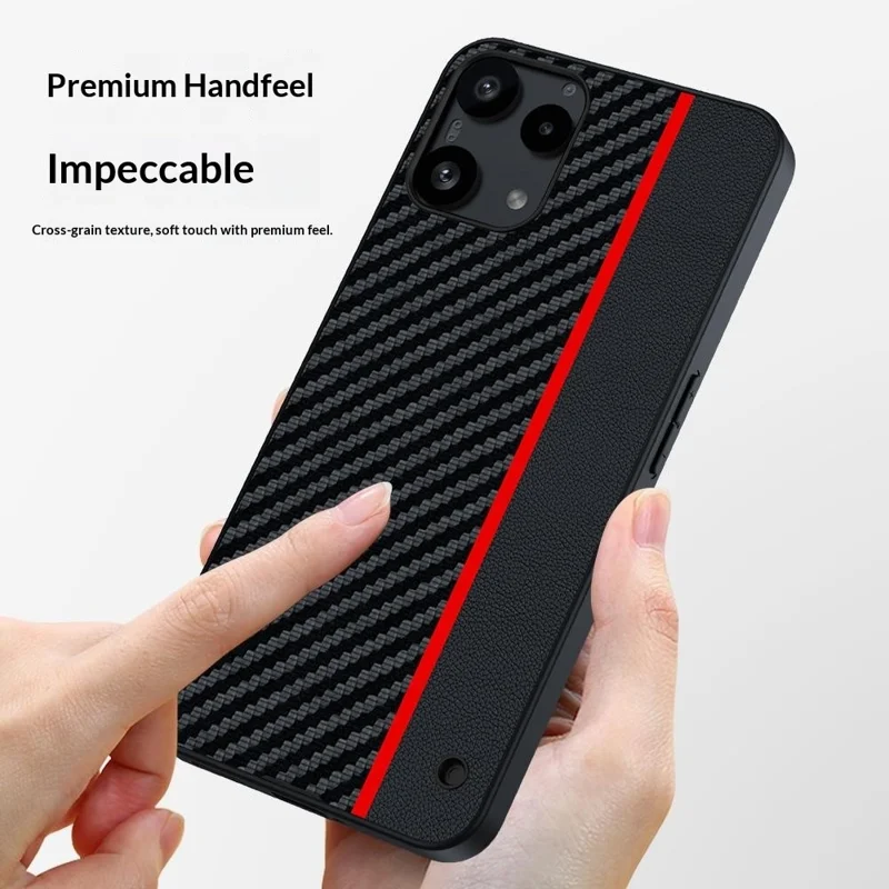For Nothing Phone (3a) Lite 5G Case Leather + PC Hard Phone Cover Carbon Fiber Texture - Black  /  Red