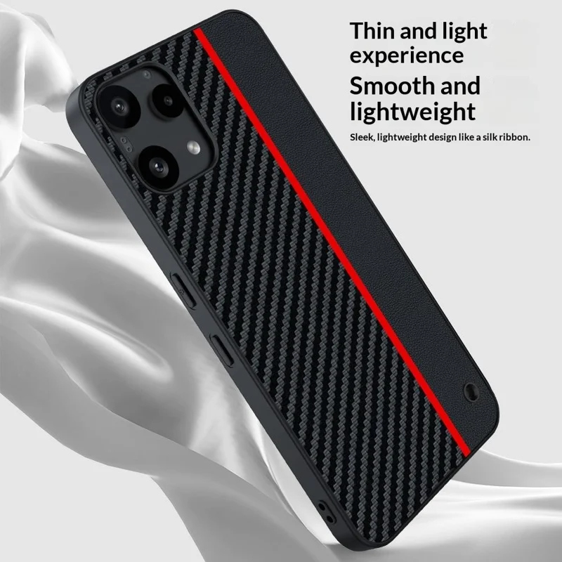 For Nothing Phone (3a) Lite 5G Case Leather + PC Hard Phone Cover Carbon Fiber Texture - Black  /  Red