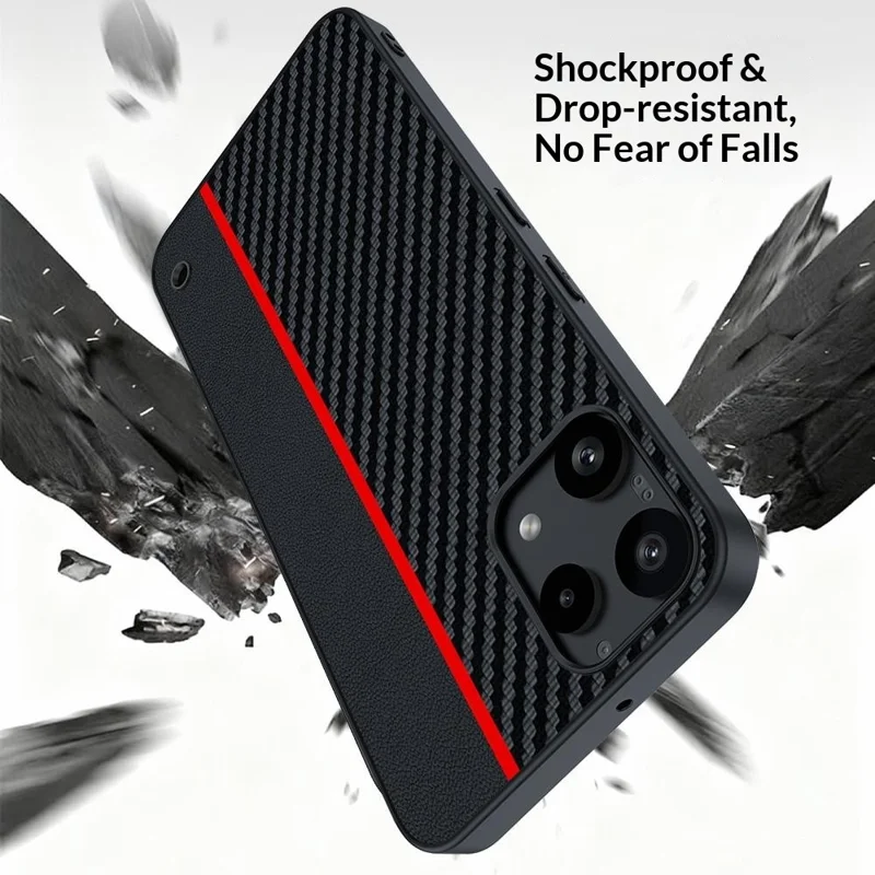 For Nothing Phone (3a) Lite 5G Case Leather + PC Hard Phone Cover Carbon Fiber Texture - Black  /  Red