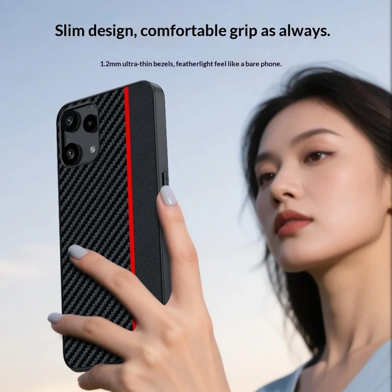 For Nothing Phone (3a) Lite 5G Case Leather + PC Hard Phone Cover Carbon Fiber Texture - Black  /  Red