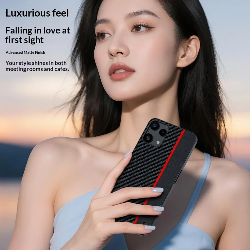 For Nothing Phone (3a) Lite 5G Case Leather + PC Hard Phone Cover Carbon Fiber Texture - Black  /  Red