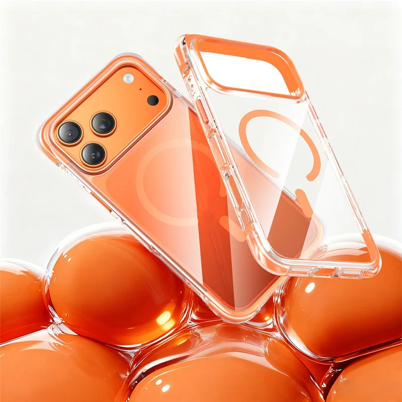 For iPhone 17 Pro Max Case Compatible with MagSafe Clear Acrylic TPU Airbag Shockproof Phone Cover - Orange