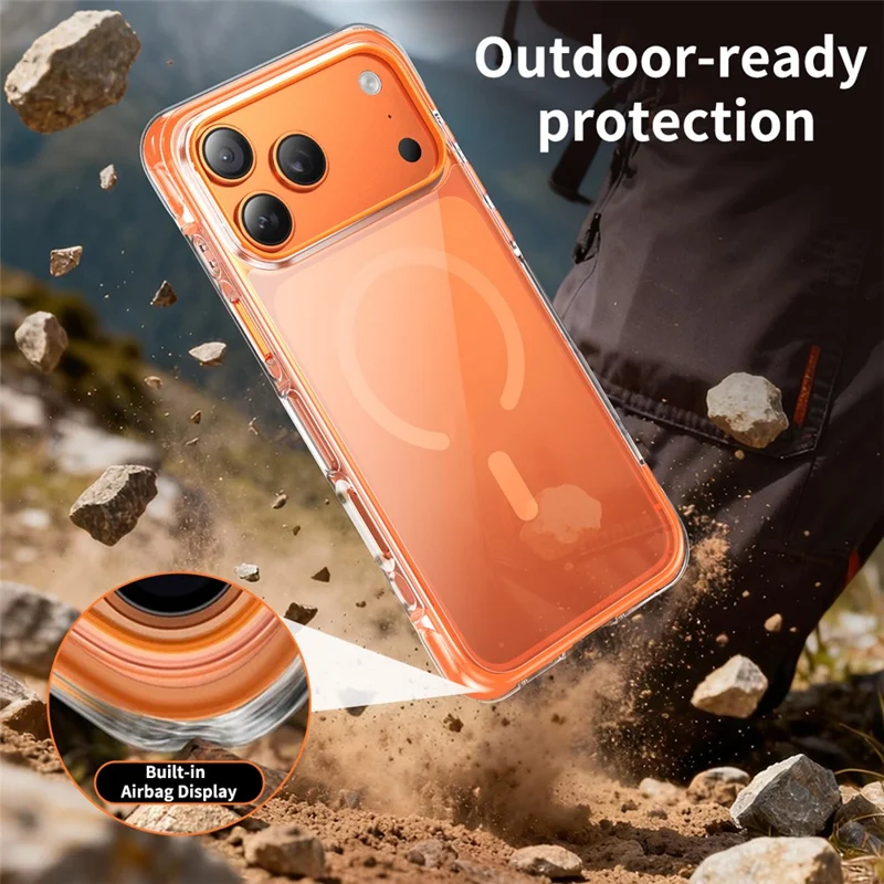 For iPhone 17 Pro Case Compatible with MagSafe Clear Acrylic TPU Airbag Shockproof Phone Cover - Orange