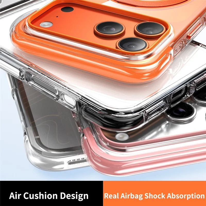 For iPhone 17 Pro Case Compatible with MagSafe Rotating Kickstand Clear Acrylic TPU Shockproof Phone Cover - Orange