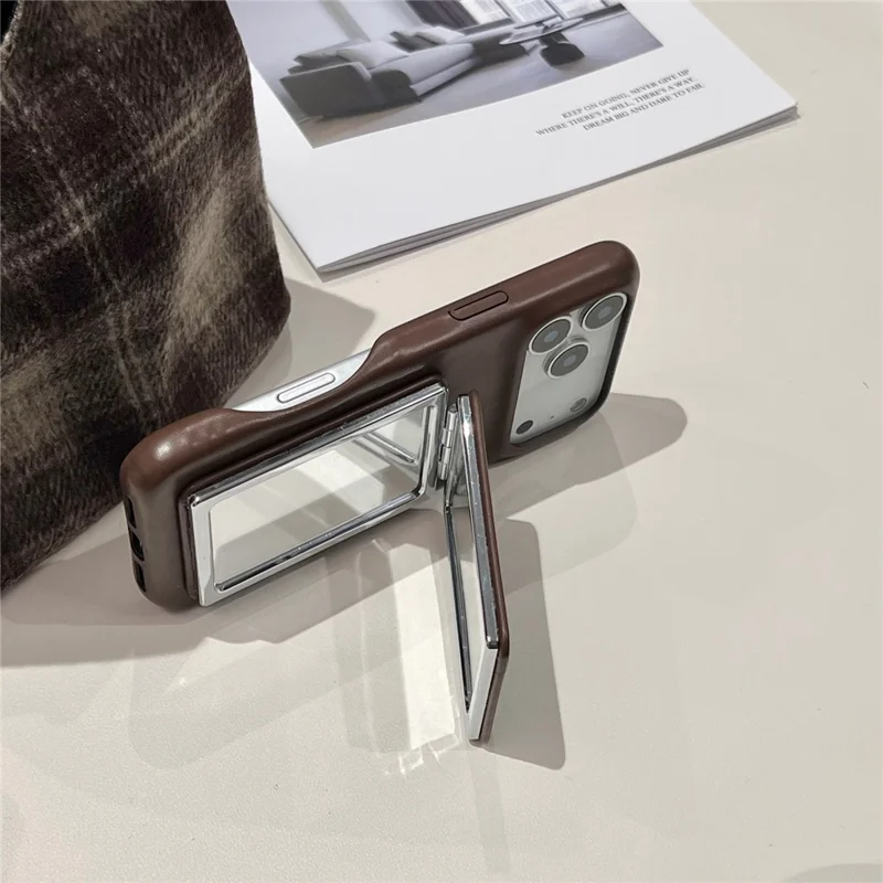 For iPhone 17 Pro Max Case Flip Mirror Kickstand PU Leather + PC Phone Cover