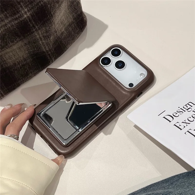 For iPhone 17 Pro Max Case Flip Mirror Kickstand PU Leather + PC Phone Cover