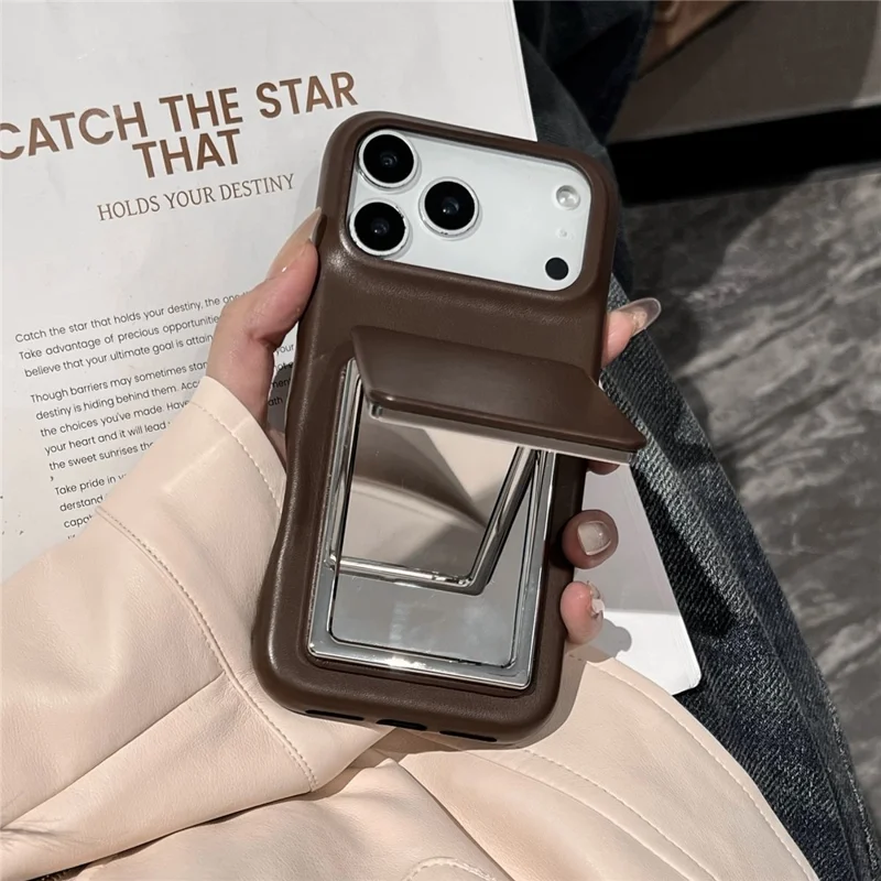 For iPhone 17 Pro Max Case Flip Mirror Kickstand PU Leather + PC Phone Cover