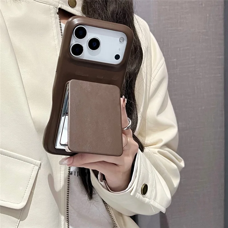 For iPhone 17 Pro Max Case Flip Mirror Kickstand PU Leather + PC Phone Cover