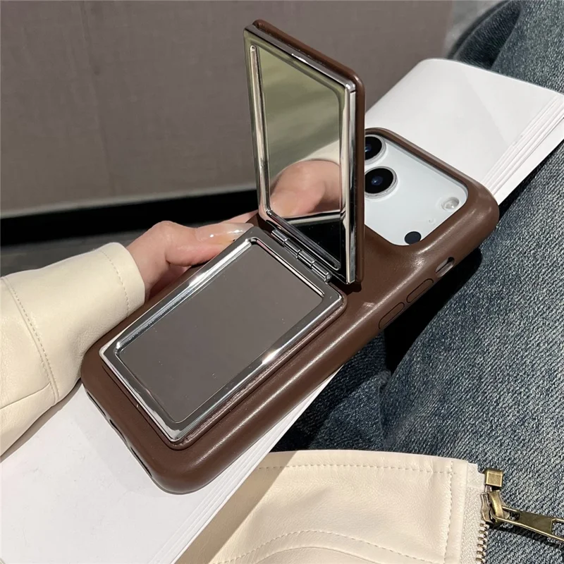 For iPhone 17 Pro Max Case Flip Mirror Kickstand PU Leather + PC Phone Cover