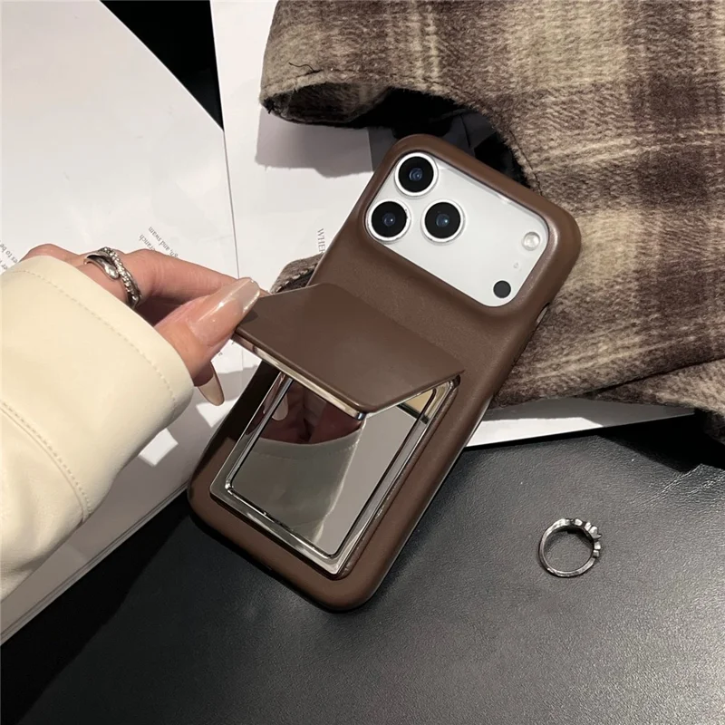 For iPhone 17 Pro Max Case Flip Mirror Kickstand PU Leather + PC Phone Cover