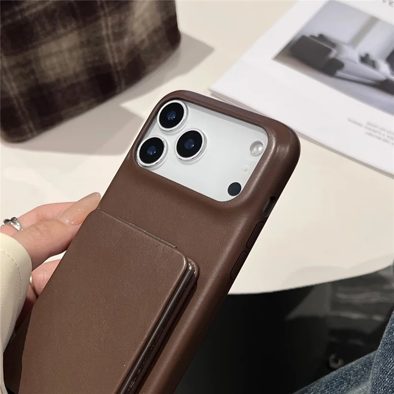 For iPhone 17 Pro Case Flip Mirror Kickstand PU Leather + PC Phone Cover