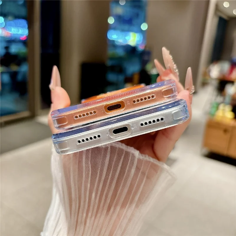 Coque pour iPhone 17 Pro Max avec support pivotant, coque transparente en PC + TPU antichoc compatible MagSafe - Transparent / Orange