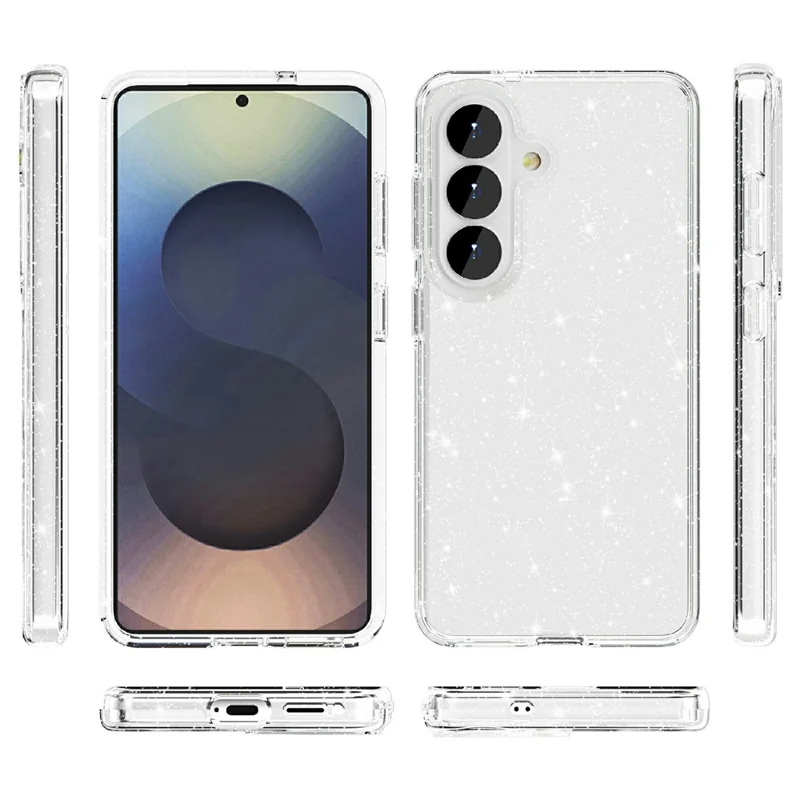 For Samsung Galaxy S26 Case Sparkly Powder Glitter Shiny Soft TPU + Hard PC Back Cover - White