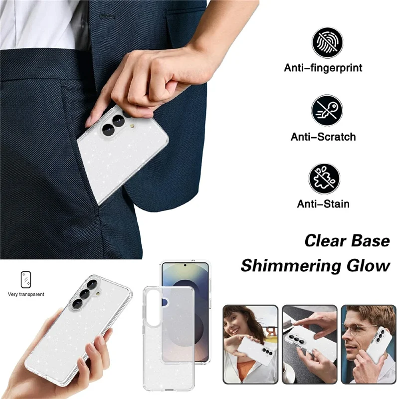 For Samsung Galaxy S26 Case Sparkly Powder Glitter Shiny Soft TPU + Hard PC Back Cover - White