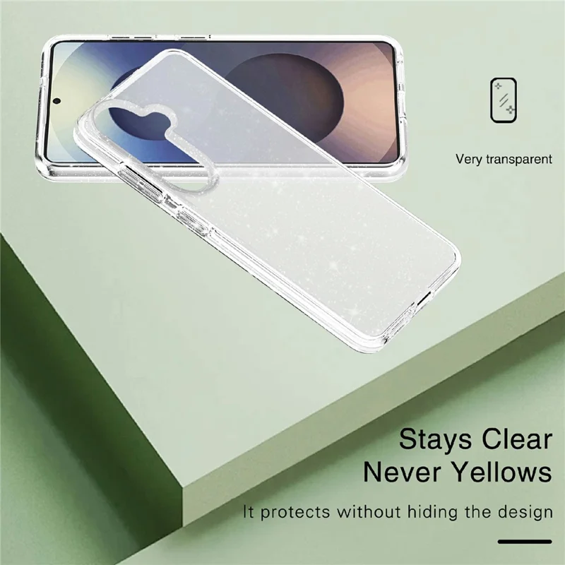 For Samsung Galaxy S26 Case Sparkly Powder Glitter Shiny Soft TPU + Hard PC Back Cover - White