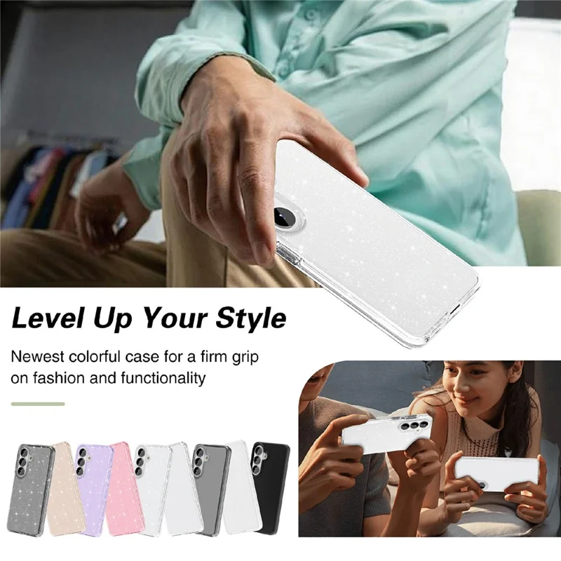 For Samsung Galaxy S26 Case Sparkly Powder Glitter Shiny Soft TPU + Hard PC Back Cover - White