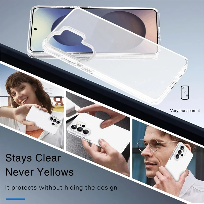 For Samsung Galaxy S26 Ultra Case Sparkly Powder Glitter Shiny Soft TPU + Hard PC Back Cover - White