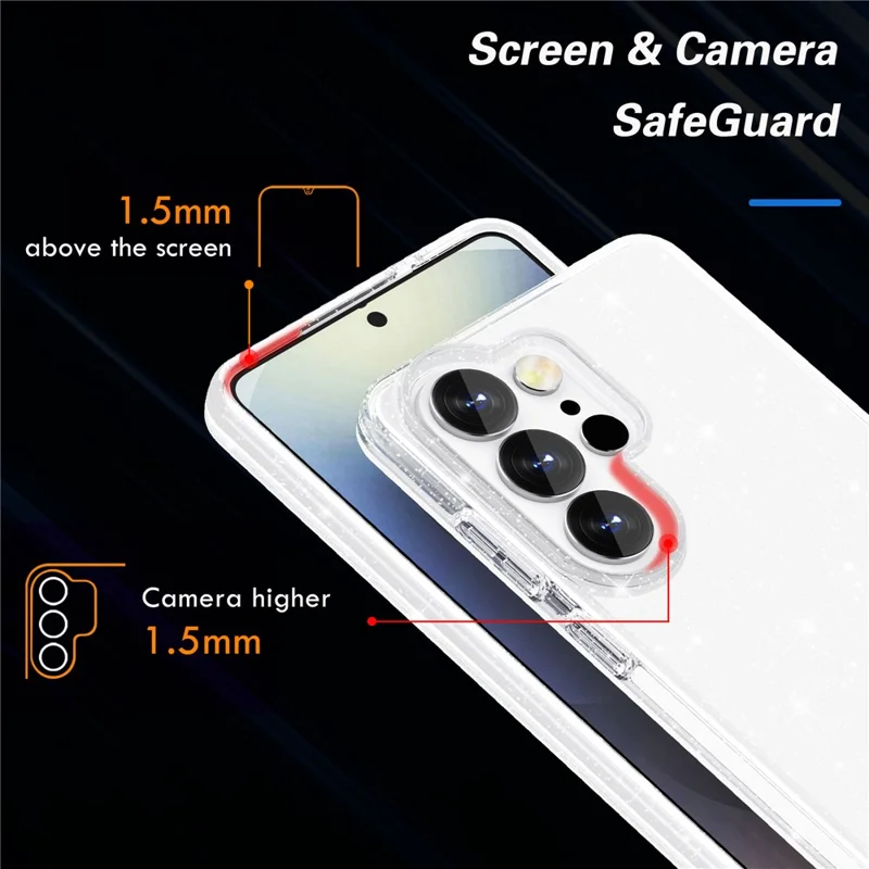 For Samsung Galaxy S26 Ultra Case Sparkly Powder Glitter Shiny Soft TPU + Hard PC Back Cover - White