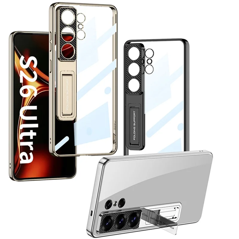 GKK For Samsung Galaxy S26 Ultra Case Kickstand TPU + PC Phone Shell Electroplating - Black