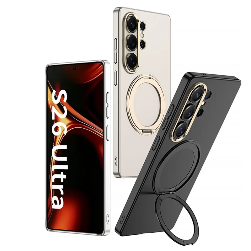 GKK For Samsung Galaxy S26 Ultra Magnetic Case Rotating Kickstand Hard PC Slim Phone Cover  - Titanium Black