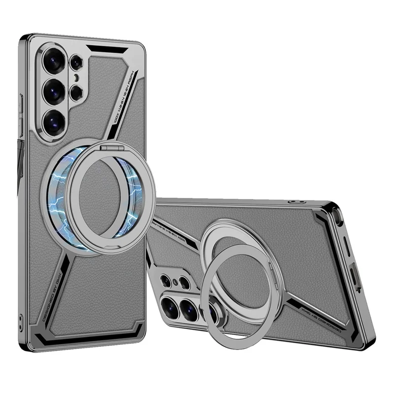 GKK For Samsung Galaxy S26 Ultra Magnetic Case PU + TPU Kickstand Phone Cover Z Shape Design - Grey