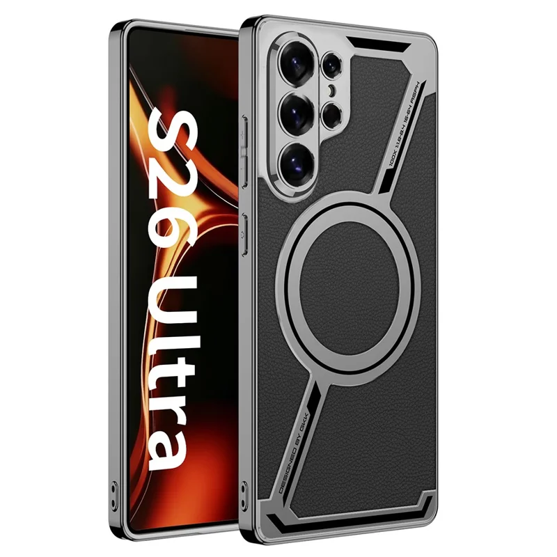 GKK For Samsung Galaxy S26 Ultra Magnetic Case Anti-Scratch PC+TPU+PU Phone Cover - Black