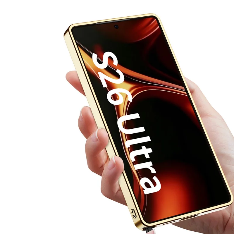 GKK for Samsung Galaxy S26 Ultra Case Electroplating Leather Coated TPU Frame PC Back Cover - Orange