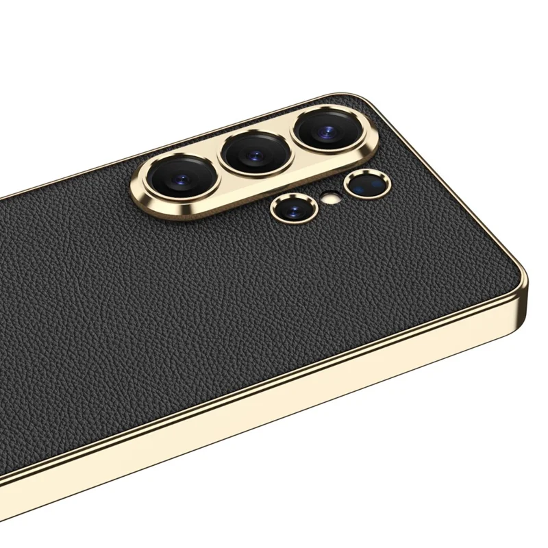 GKK for Samsung Galaxy S26 Ultra Case Electroplating Leather Coated TPU Frame PC Back Cover - Orange