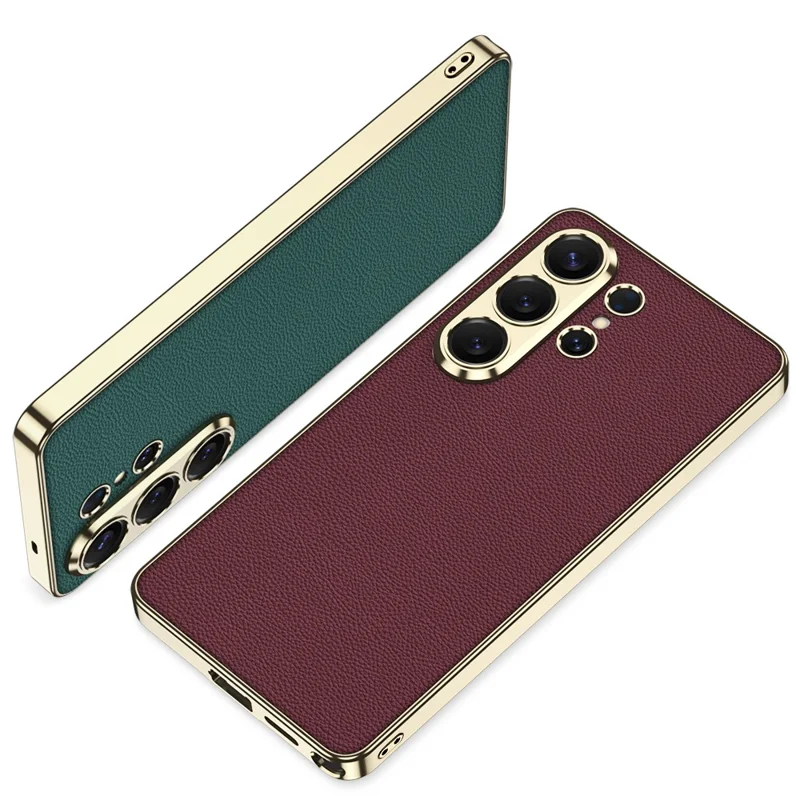 GKK for Samsung Galaxy S26 Ultra Case Electroplating Leather Coated TPU Frame PC Back Cover - Orange