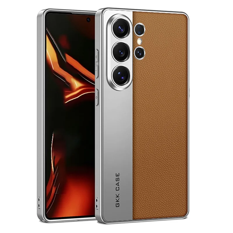 GKK Capa para Samsung Galaxy S26 Ultra Capa Traseira de Telemóvel Mate em Pele PU + PC + TPU com Revestimento Eletrolítico - Castanho