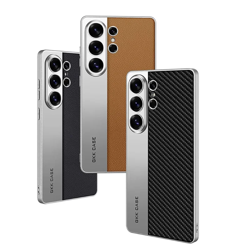 GKK Capa para Samsung Galaxy S26 Ultra Capa Traseira de Telemóvel Mate em Pele PU + PC + TPU com Revestimento Eletrolítico - Castanho