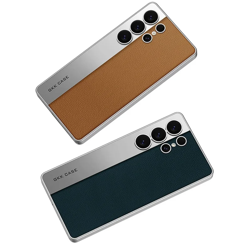 GKK For Samsung Galaxy S25 Ultra Case Electroplated PU Leather + PC + TPU Matte Phone Back Cover - Brown