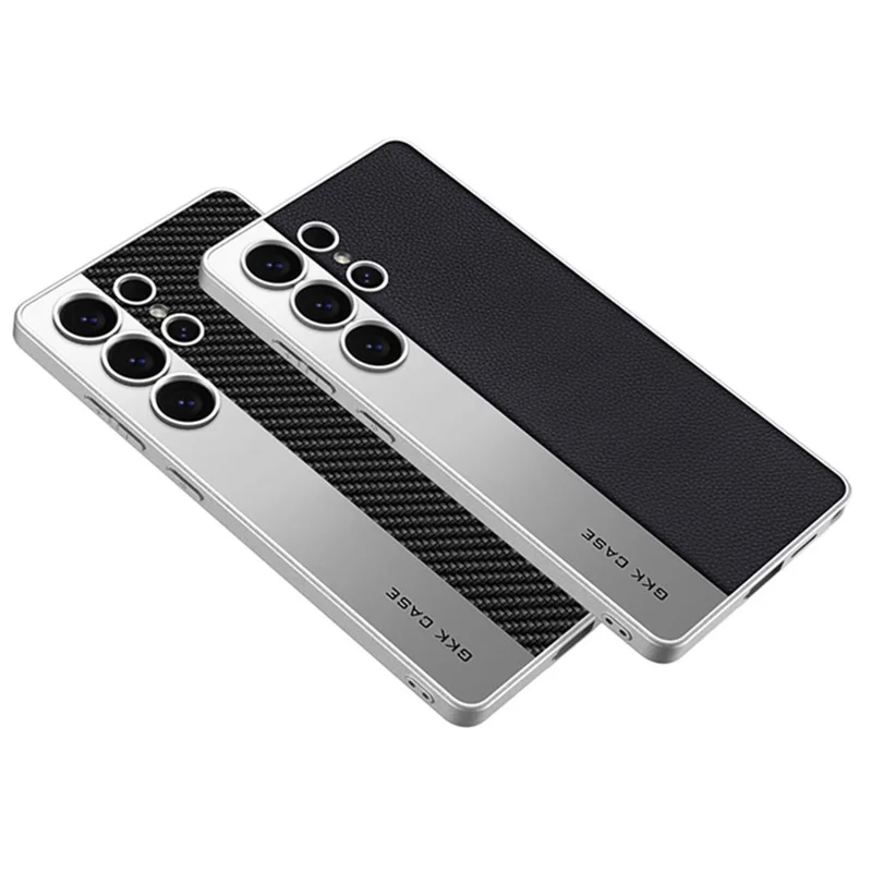 GKK For Samsung Galaxy S25 Ultra Case Electroplated PU Leather + PC + TPU Matte Phone Back Cover - Brown