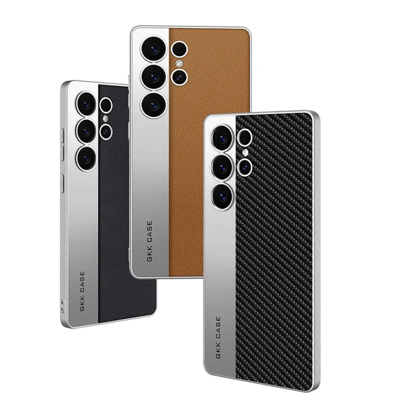 GKK For Samsung Galaxy S25 Ultra Case Electroplated PU Leather + PC + TPU Matte Phone Back Cover - Brown