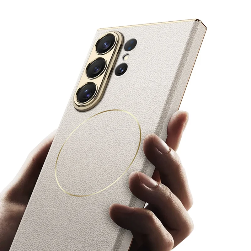 GKK For Samsung Galaxy S26 Ultra Case Magnetic Nickel Ring Leather TPU Electroplating Phone Cover - Black