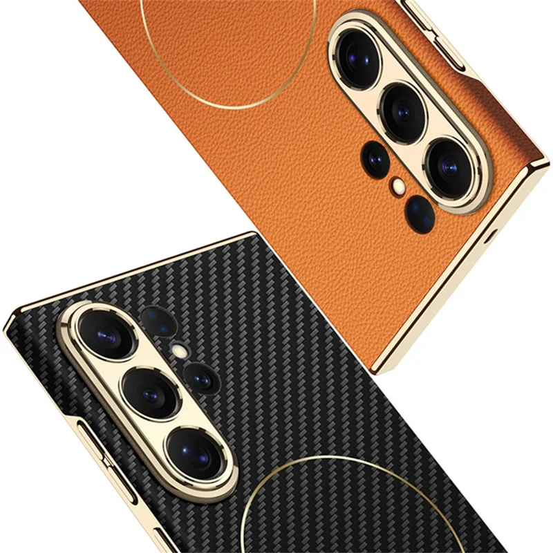 GKK For Samsung Galaxy S26 Ultra Case Magnetic Nickel Ring Leather TPU Electroplating Phone Cover - Black