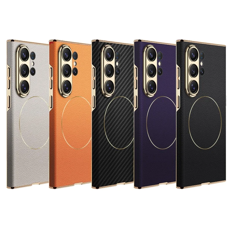 GKK For Samsung Galaxy S26 Ultra Case Magnetic Nickel Ring Leather TPU Electroplating Phone Cover - Black