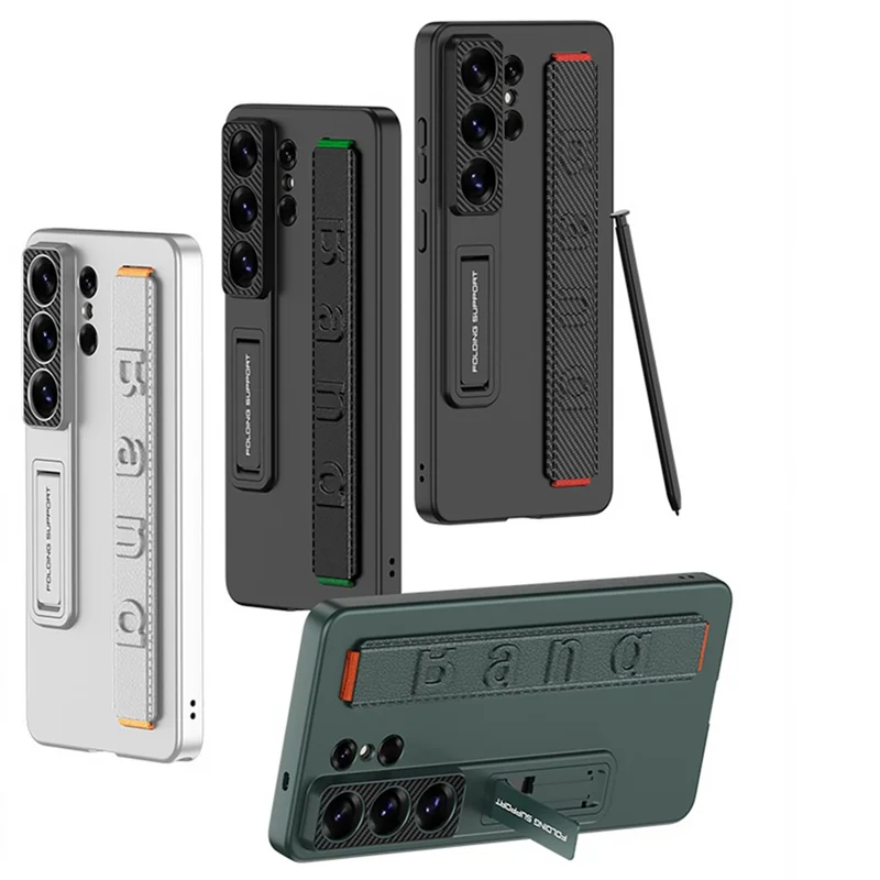 GKK Capa para Samsung Galaxy S26 Ultra com Alça Suporte PU+PC Rígido Capa de Proteção - Textura Fibra de Carbono