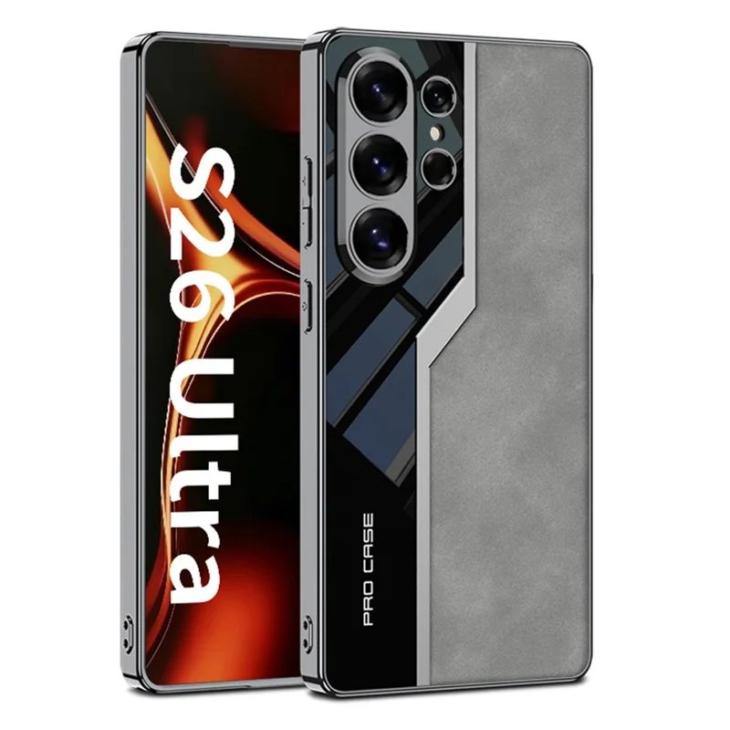 Funda GKK para Samsung Galaxy S26 Ultra, parte trasera de teléfono con diseño de galvanoplastia, cuero PU mate + TPU + PC - Gris