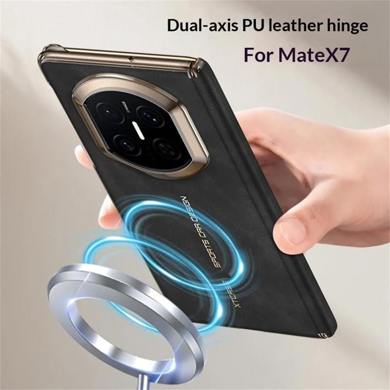 GKK For Huawei Mate X7 Magnetic Case Dual Axis Hinge Protection PU Leather + TPU  + PC Phone Cover - Matte Grey